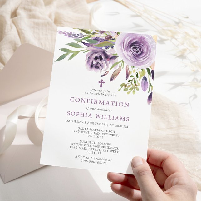 Invitación a la confirmación floral de Rosa púrpur (Subido por el creador)