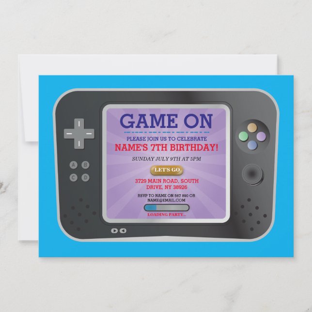 Invitación a la consola de juego de cumpleaños de  (Anverso)