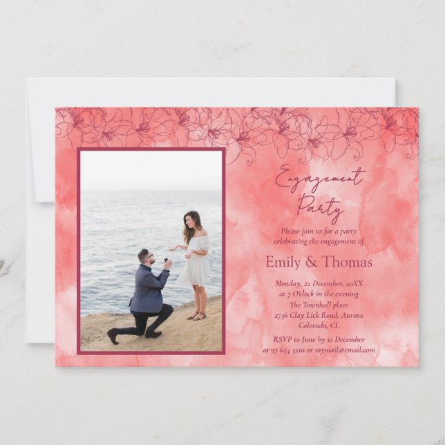 Invitación a la contratación de boda de fondo rojo (Anverso)