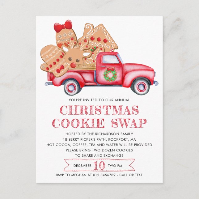 Invitación a la cookie de Gingerbread Red Truck Co (Anverso)