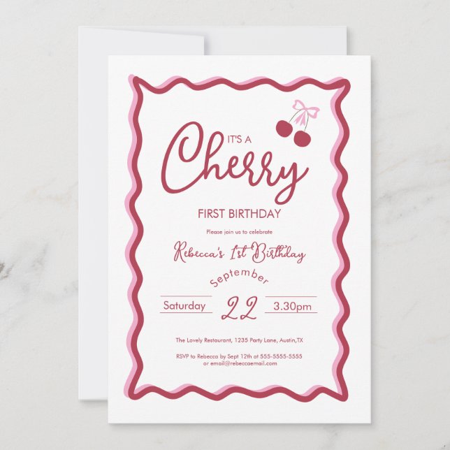 Invitación a la Coqueta de Bow Rosado de Cerezo de (Anverso)