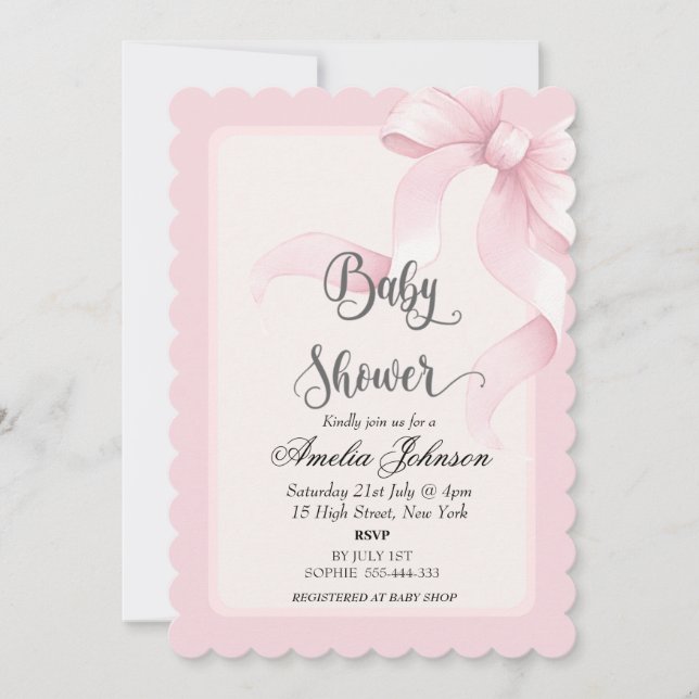 Invitación a la Coqueta Rosa Rubor & Bow (Anverso)