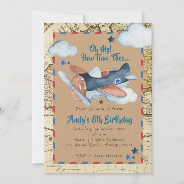 Invitación a la cosecha de cumpleaños del avión (Anverso)