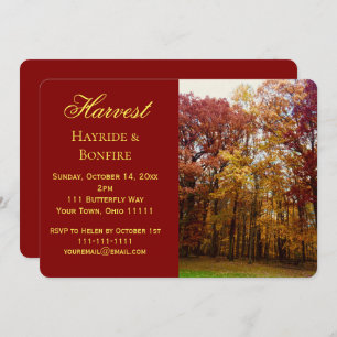 Invitación a la cosecha de Hayride y la hoguera