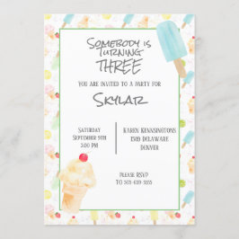 Invitación a la crema de hielo del tercer cumpleañ