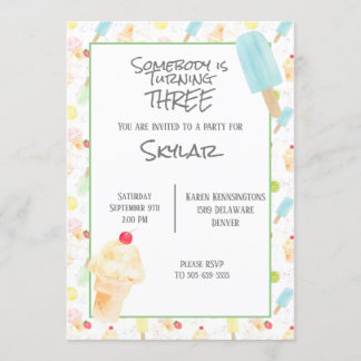 Invitación a la crema de hielo del tercer cumpleañ