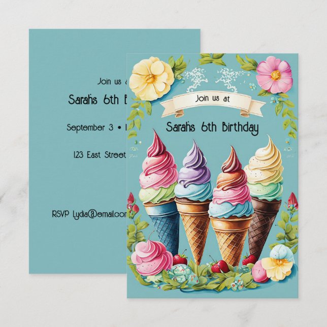 Invitación a la Crema de Hielo Floral (Anverso / Reverso)