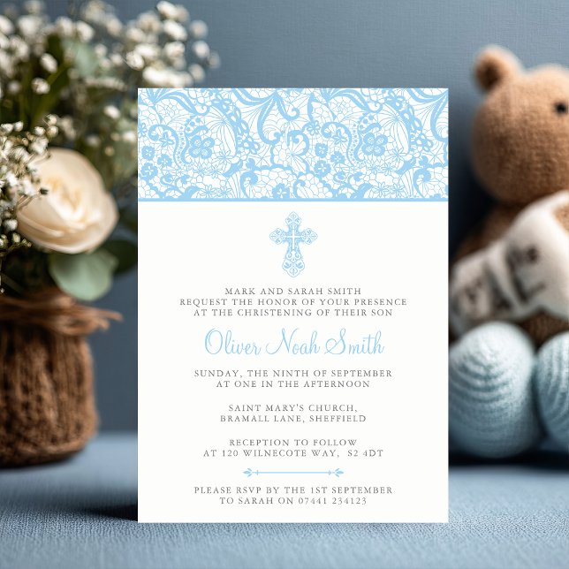 Invitación a la crianza/bautismo de bebé (Celebrate your little blessing 💙 Customize this elegant christening invitation for your baby boy.)