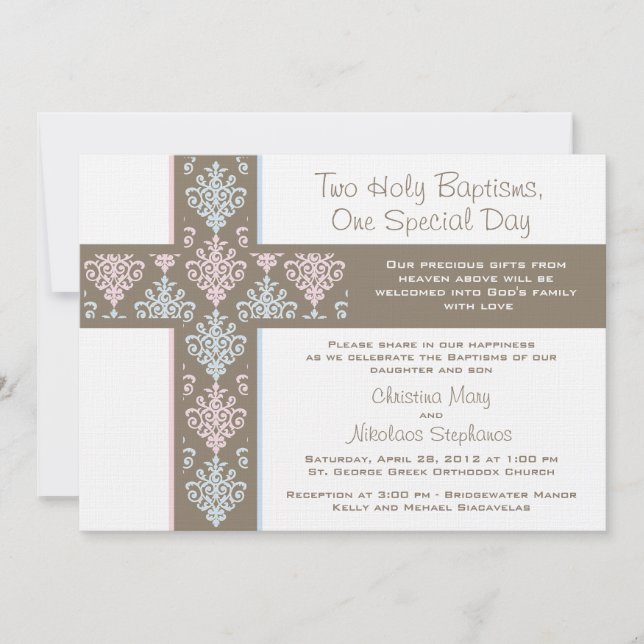 Invitación a la cristiandad de niño y Chica gemelo (Anverso)