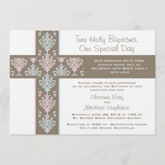 Invitación a la cristiandad de niño y Chica gemelo