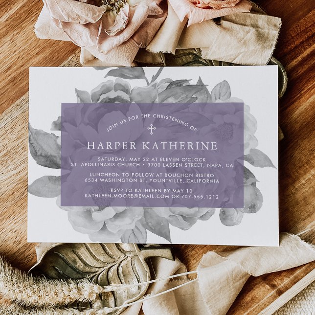 Invitación a la cristiandad floral vintage | Viole (Subido por el creador)