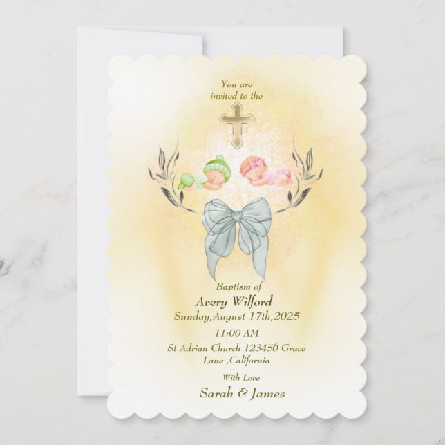 Invitación a la cruz dorada suave del bautismo (Anverso)