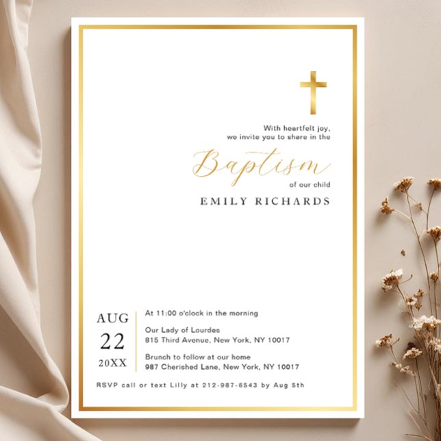 Invitación a la cruza de oro moderna y simple (Minimalist Baptism Invitation)
