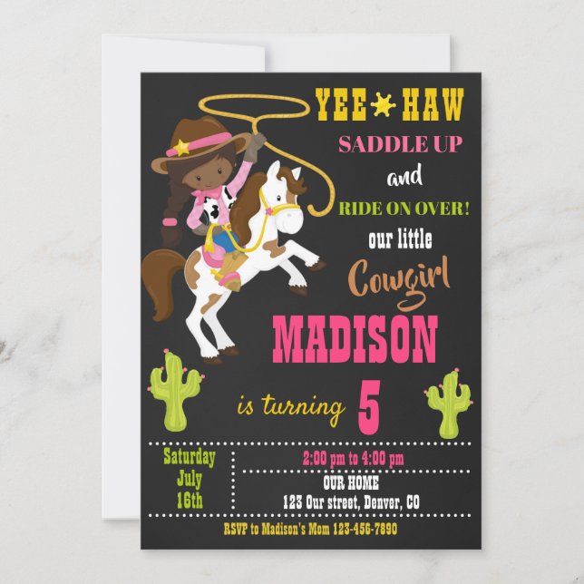 Invitación a la cumpleaños de una niña de vaca fie (Anverso)