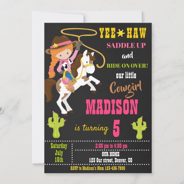 Invitación a la cumpleaños de una niña de vaca fie (Anverso)