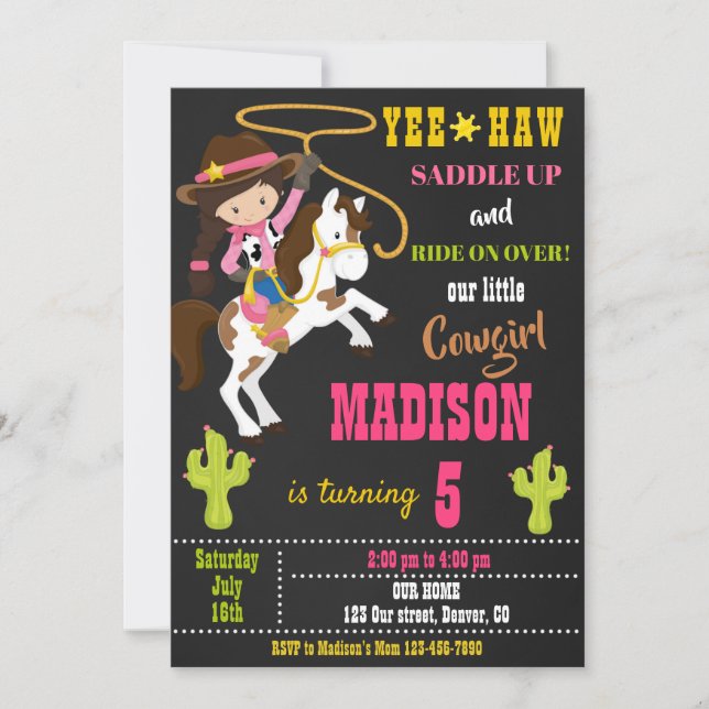Invitación a la cumpleaños de una niña de vaca fie (Anverso)