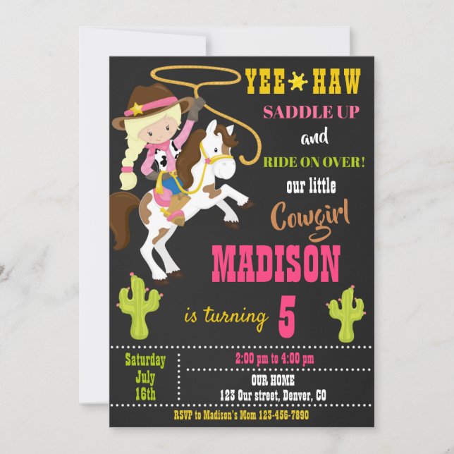 Invitación a la cumpleaños de una niña de vaca fie (Anverso)
