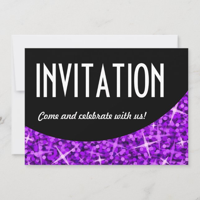 Invitación a la curva negra glitz Purple (Anverso)