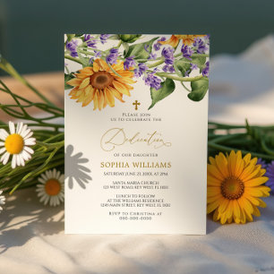 Invitación a la dedicción de girasoles y lavanda