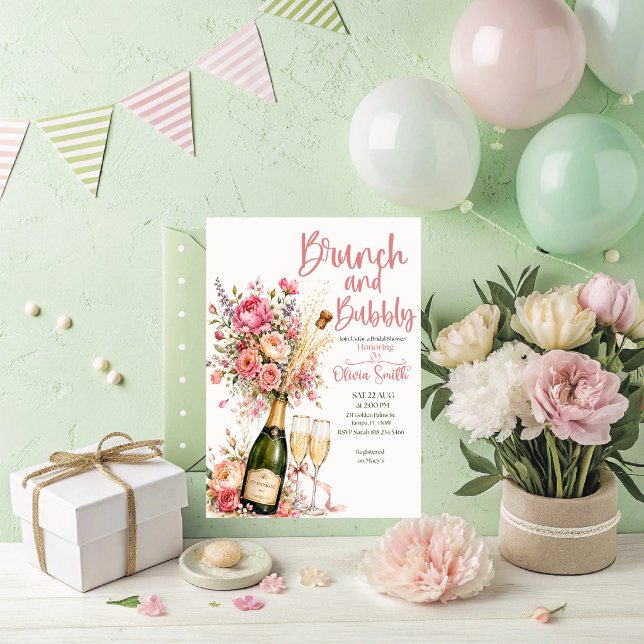 Invitación a la despedida de soltera Brunch and Bu (Brunch and Bubbly Bridal Shower Invitation.)