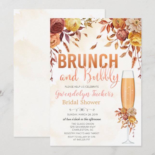 Invitación a la despedida de soltera Brunch y Bubb (Anverso / Reverso)