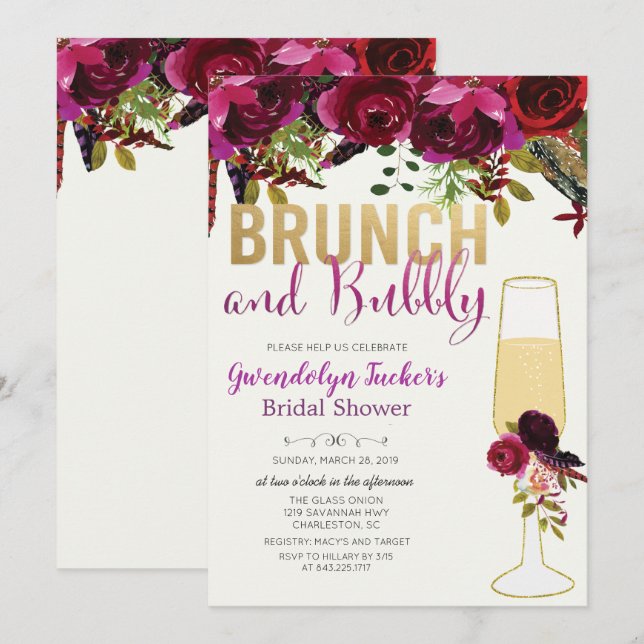 Invitación a la despedida de soltera Brunch y Bubb (Anverso / Reverso)