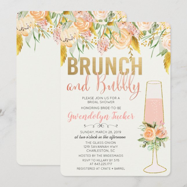 Invitación a la despedida de soltera Brunch y Bubb (Anverso / Reverso)