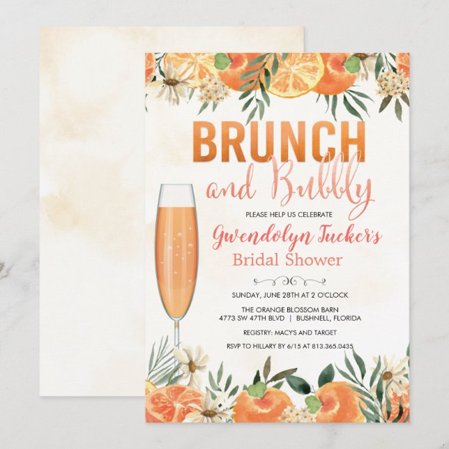 Invitación a la despedida de soltera Brunch y Bubb (Anverso / Reverso)