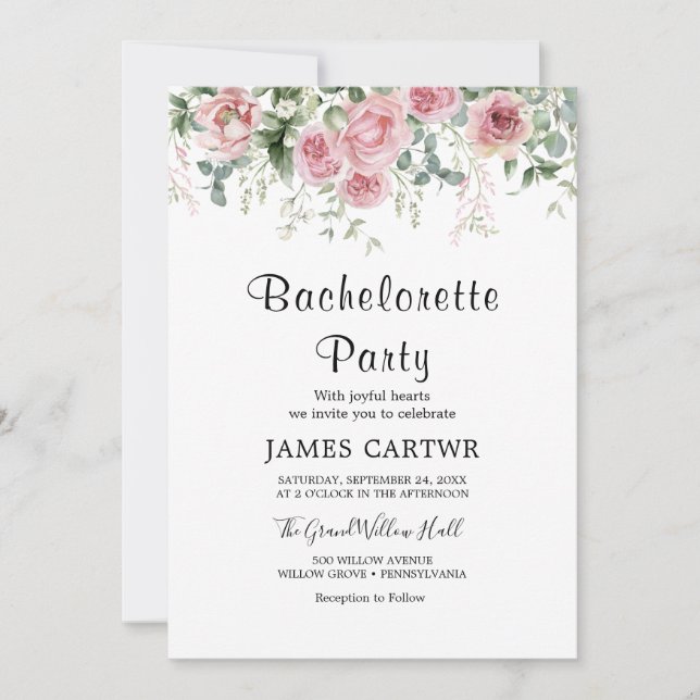 Invitación a la despedida de soltera con flor de m (Anverso)