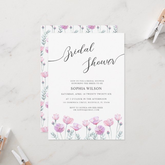 Invitación a la despedida de soltera con flores de (Anverso/Reverso In Situ)