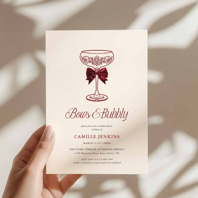 Invitación a la despedida de soltera con lazos y b (Elegant Bow Bridal Shower Invitation)