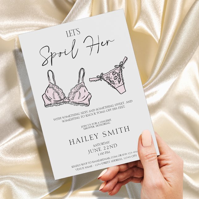 Invitación a la despedida de soltera con lencería (LETS SPOIL HER, Bachelorette Lingerie Bridal Shower Invitation)