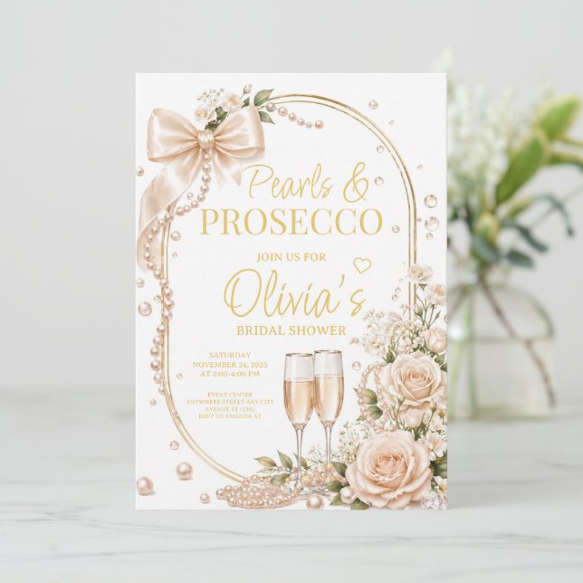 Invitación a la despedida de soltera con Perlas y  (Anverso de pie)