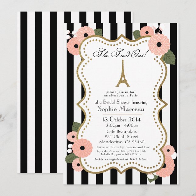 Invitación a la despedida de soltera de París (Anverso / Reverso)