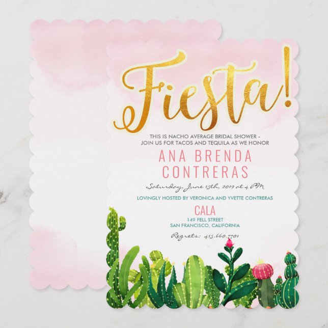 Invitación a la despedida de soltera Fiesta Cactus (Anverso / Reverso)