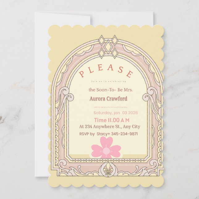 Invitación a la despedida de soltera | Flor rosa e (Anverso)