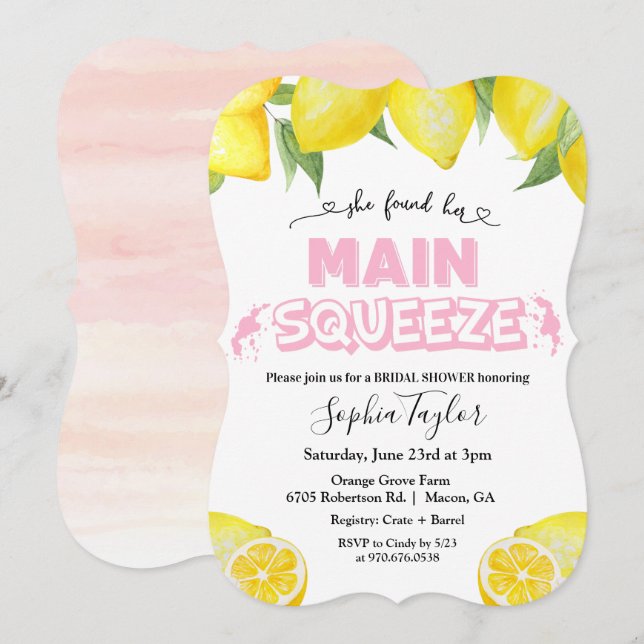 Invitación a la despedida de soltera Lemon Main Sq (Anverso / Reverso)