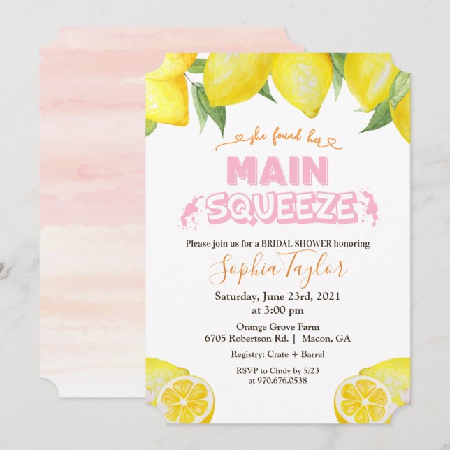 Invitación a la despedida de soltera Lemon Main Sq (Anverso / Reverso)