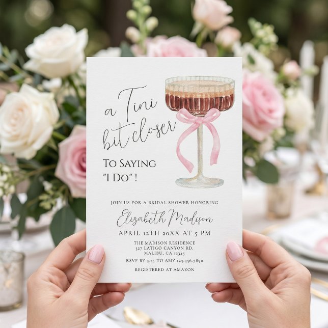 Invitación a la despedida de soltera Tini Bit Clos (bridal shower invite, martini bridal shower, cocktail bridal shower, pink bow bridal shower)