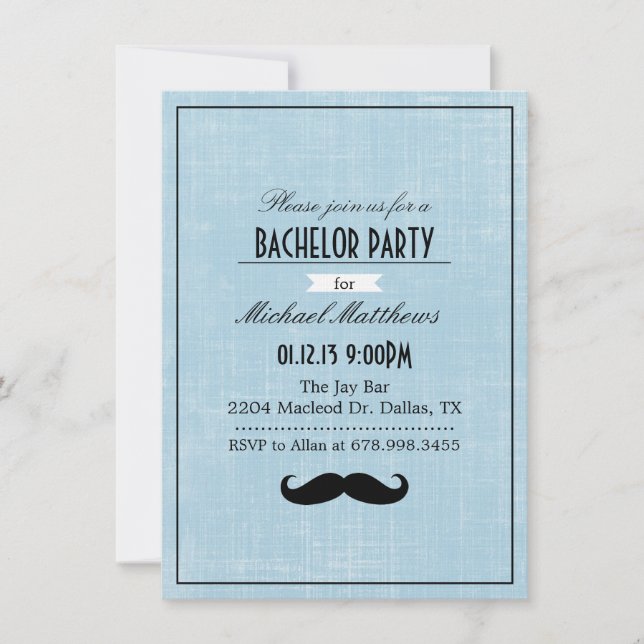 Invitación a la despedida de soltero con bigote ne (Anverso)
