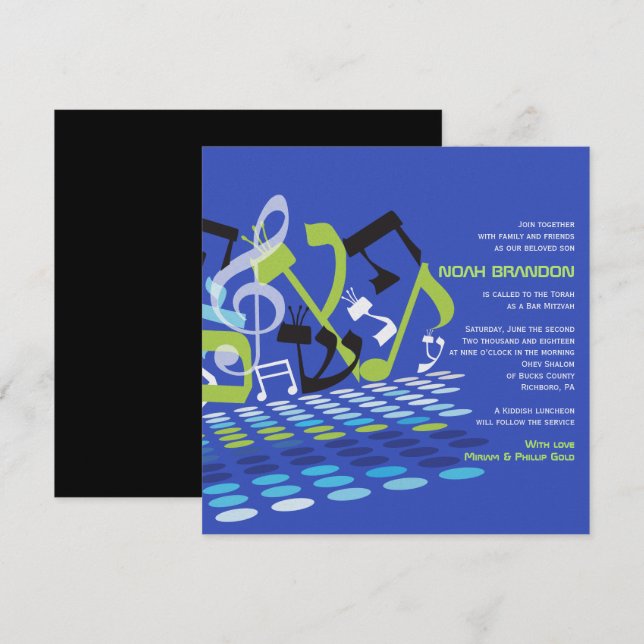 Invitación a la DIMENSIONAL Bat Bar Mitzvah (Anverso / Reverso)