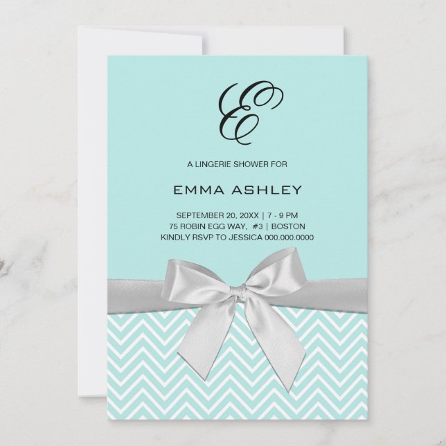 Invitación a la ducha Aqua Blue Chevron Lingerie (Anverso)