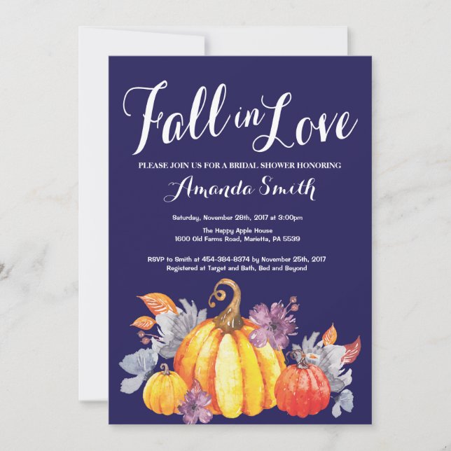 Invitación a la ducha azul de la marina de calabaz (Anverso)