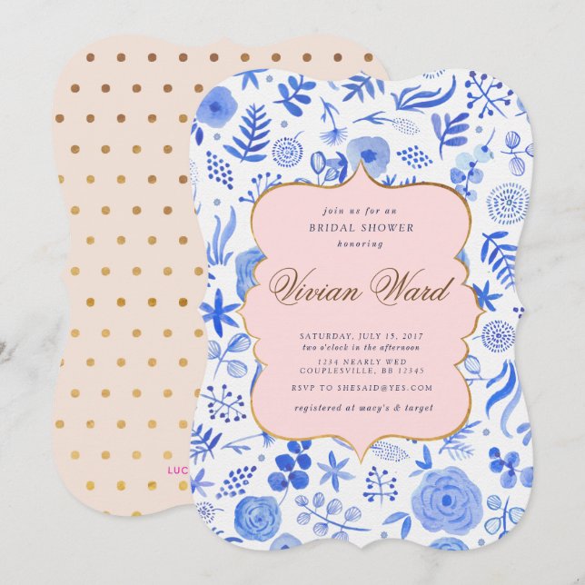 Invitación a la ducha azul de la novia en Francia (Anverso / Reverso)