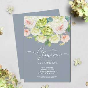 Invitación a la ducha azul dulce con flores de col