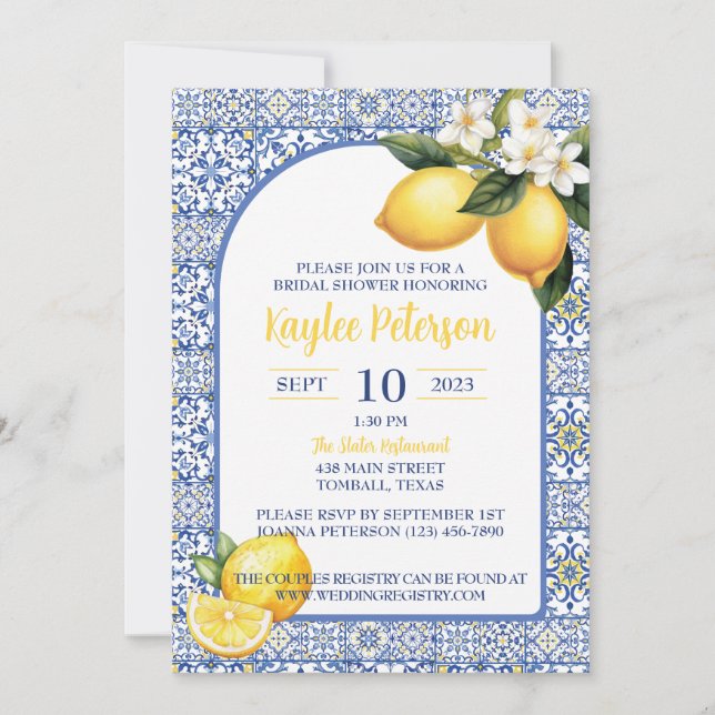 Invitación A La Ducha Azul Y Lemon Bridal Del Medi (Anverso)