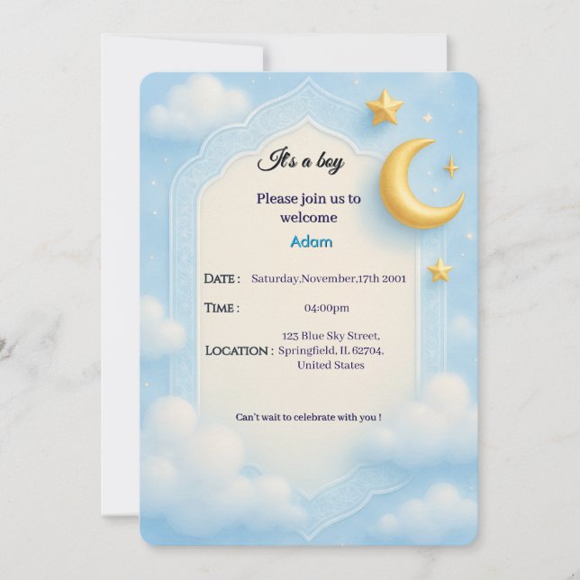 Invitación a la ducha Baby Boy - Diseño Elegante A (Anverso)