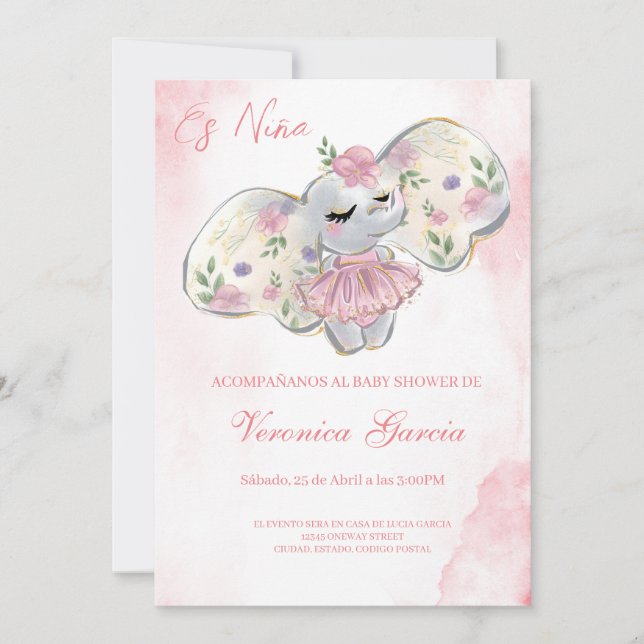 Invitación a la ducha bebé para niña (Anverso)