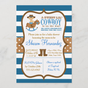 Invitación a la ducha Blue Cowboy Baby Boy a rayas