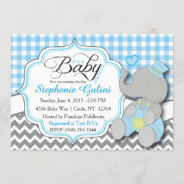 Invitación a la ducha Blue Elephant Baby Boy